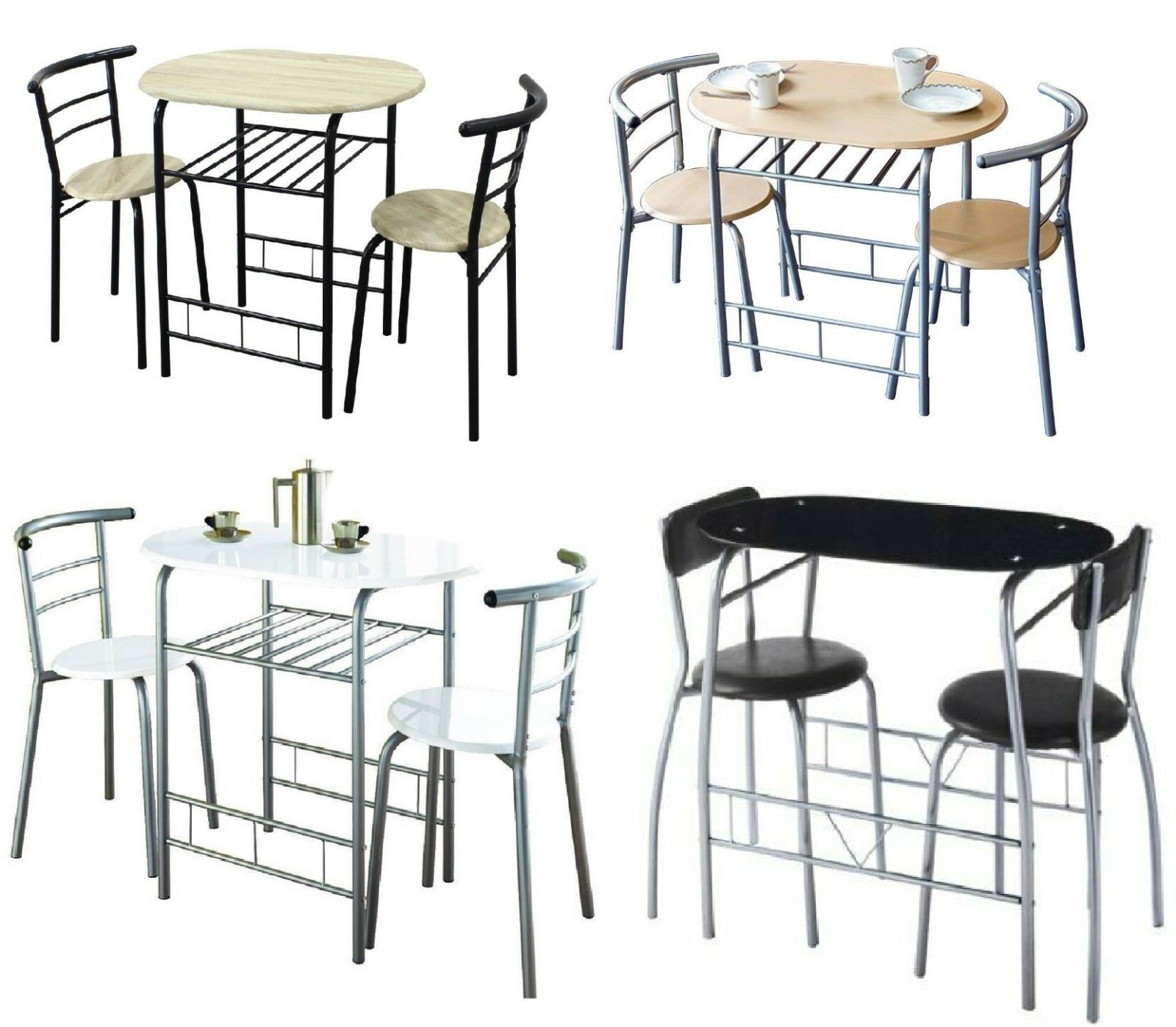 3 Piece Modern Breakfast Bar Dining Table and 2 Chairs Set Metal Frame Kitchen