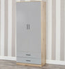Tall Wooden 2 Door Wardrobe With 2 Drawers Bedroom Storage Hanging Bar Clothes