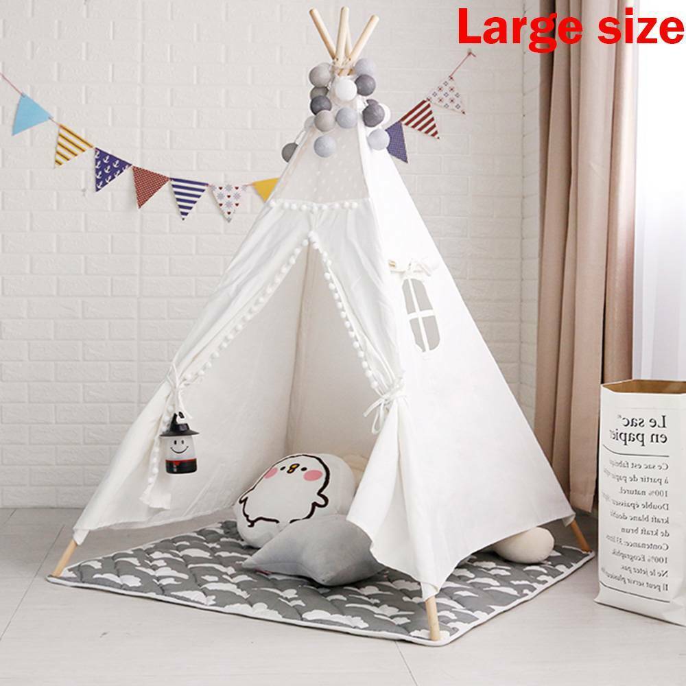 Large Canvas Kids Teepee White Tent Childs Indoor Outdoor Play House Gift