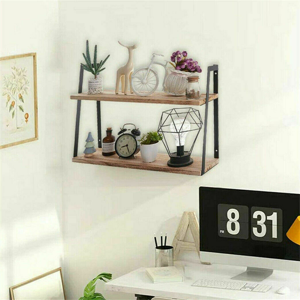Industrial Wooden Metal Wall Floating Shelf Large Square Sundries Storage Unit