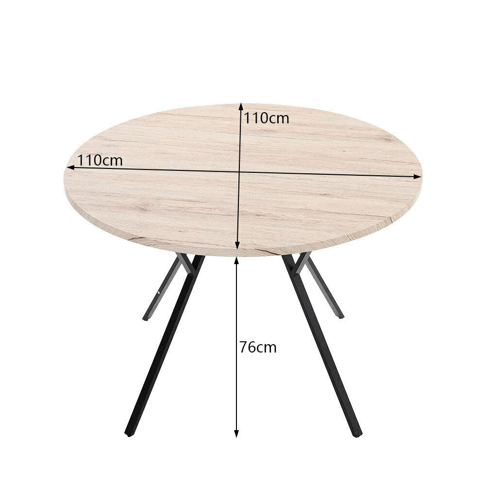 Round Dining Table 110cm Wooden Top With Metal Legs Kitchen Dining Room Table