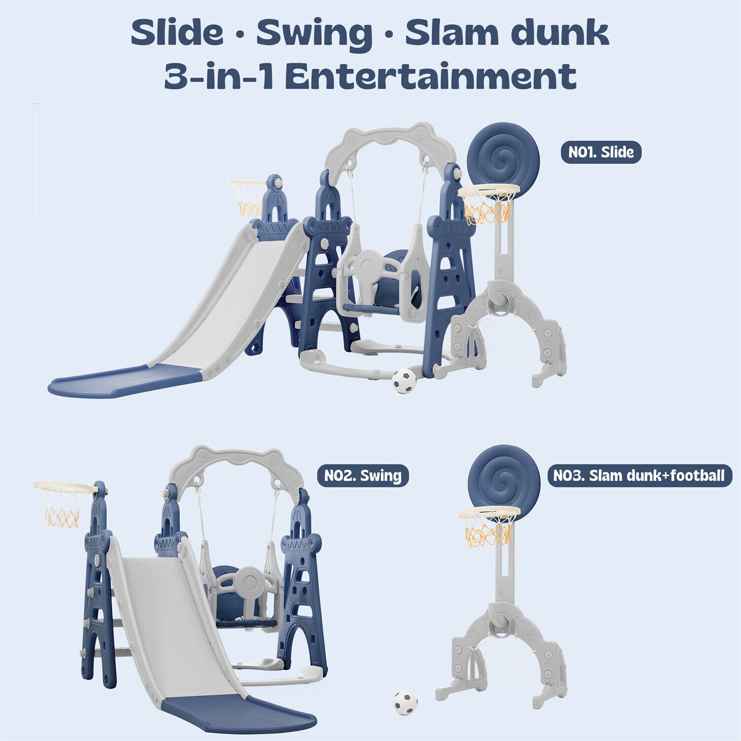 5 in1 Kids Toddler Swing Climber Slide Set Indoor Outdoor Backyard Playgroud HT