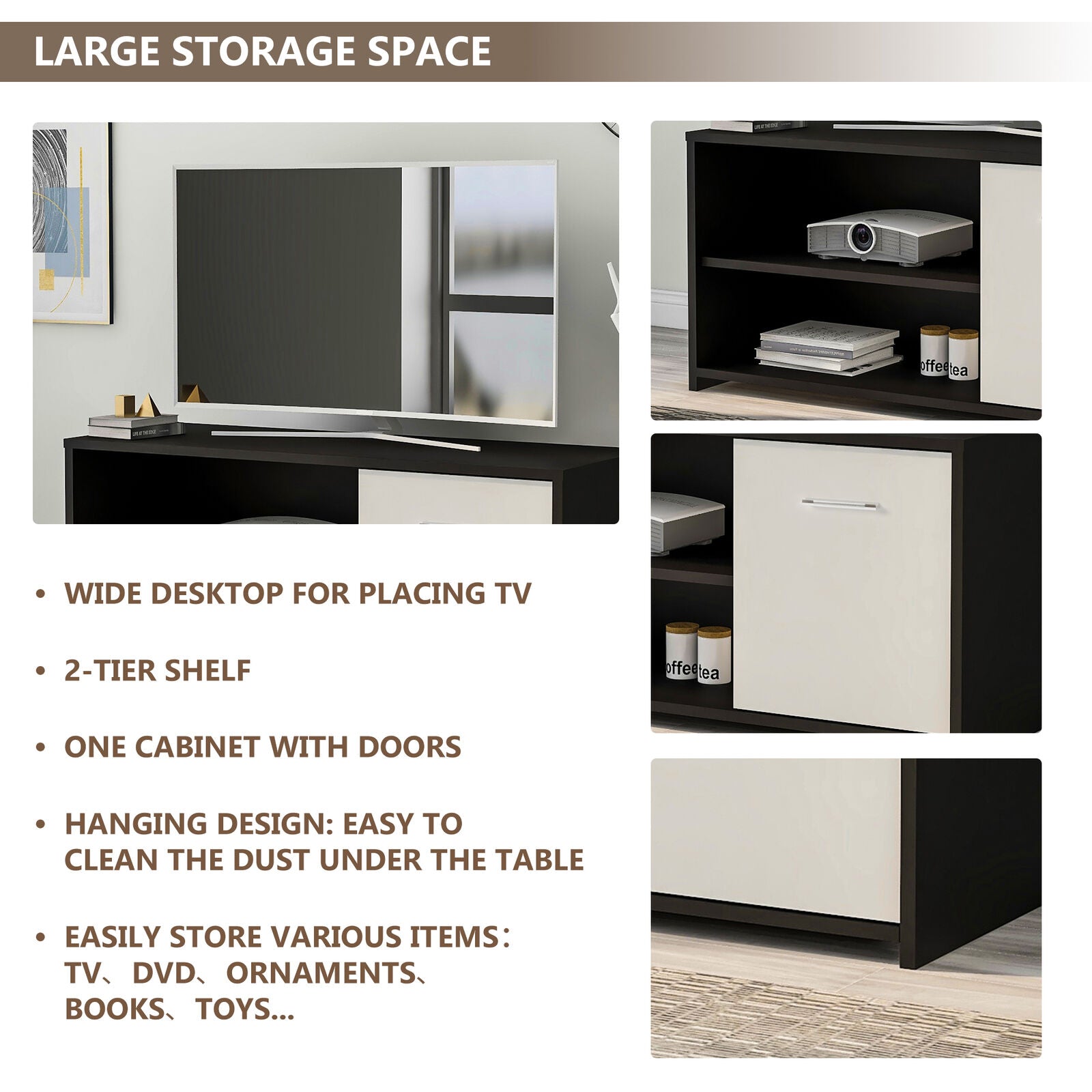 TV Cabinet Unit Sideboard 2 Shelves Entertainment Stand Living Room Furniture