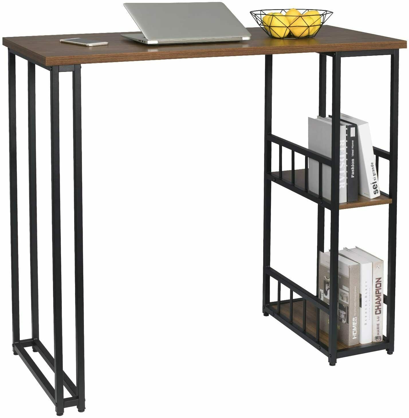 Bar Table Bistro Table MDF Metal Dining Table with 2-Tier Storage Rack Shelves