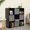 BLACK 9 CUBE MODULAR SHELVING DISPLAY UNIT 4 x GREY FABRIC STORAGE BOX