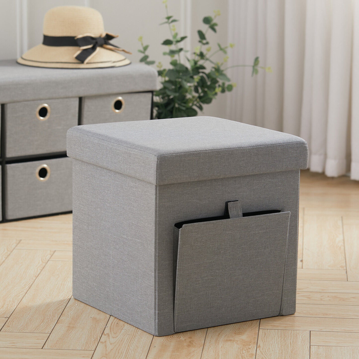 Linen Storage Stool Trunk Ottoman Pouffe Seat Footstool Chair Rect Box ChestGrey