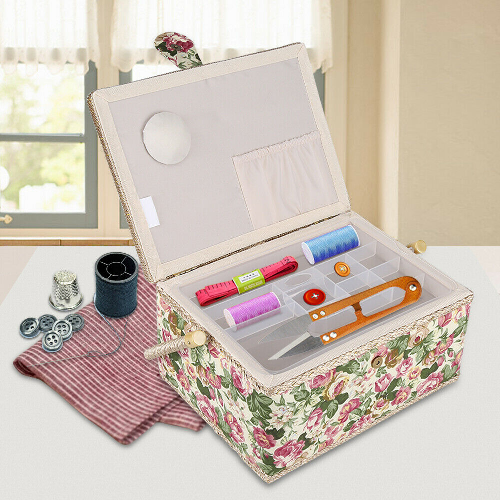 Home Fabric Craft Home Sewing Accessories Basket Box With Handle Floral Print