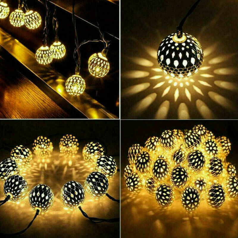 Moroccan Solar Garden String Lights Hanging Lantern Fairy Light Outdoor Romantic