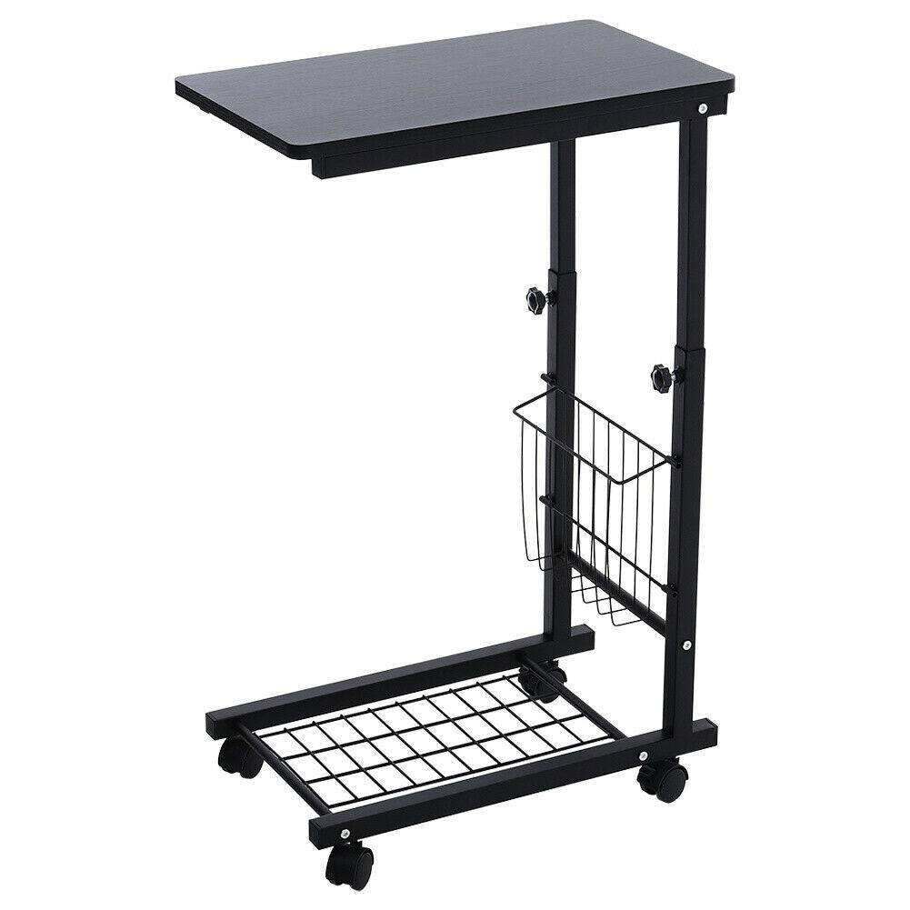 Adjustable Sofa Side End Coffee Table With Wheels C-Shaped Laptop Notebook Desk