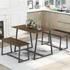 4-Seater Dining Table Set with 2 Benches Breakfast Kitchen Furniture Steel Frame