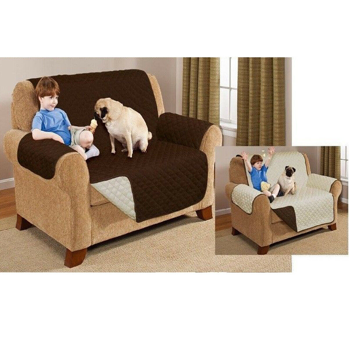 Quilted Sofa Cover Furniture Protector Throw Waterproof WITH STRAP