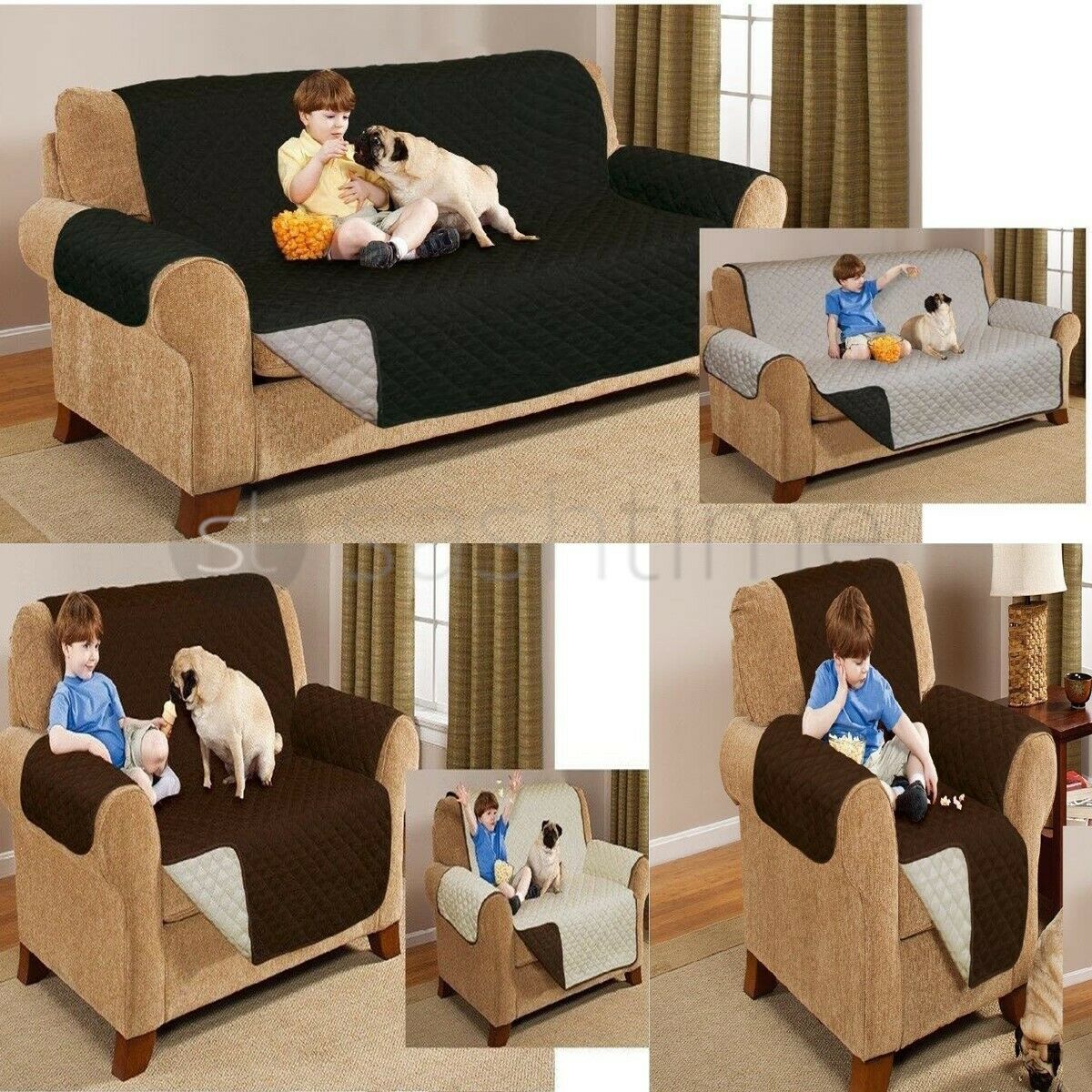 Quilted Sofa Cover Furniture Protector Throw Waterproof WITH STRAP