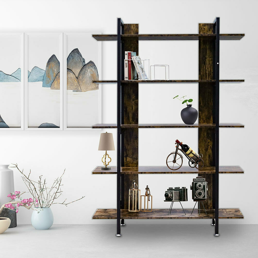 3-4-5 Tier Bookcase Shelving Unit Industrial Rustic Wood Metal Storage Shelf