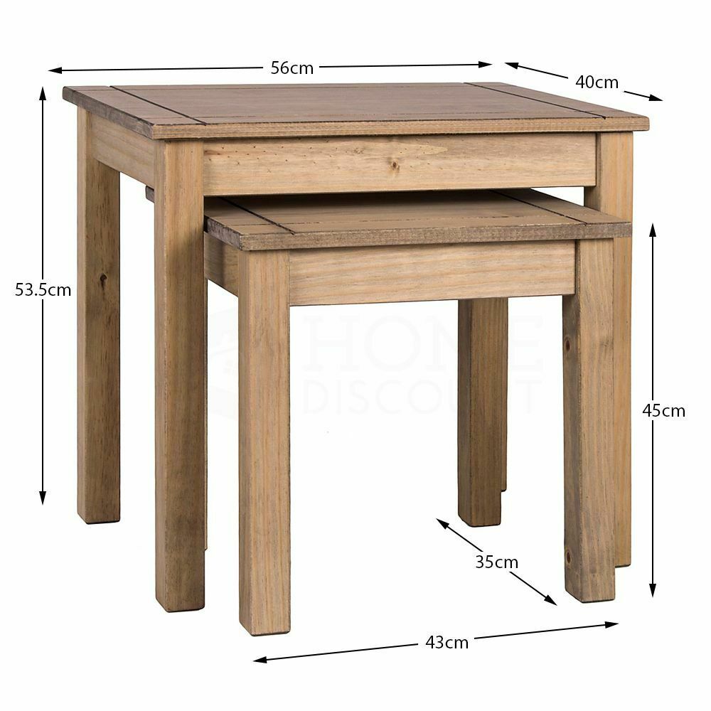 Panama Nest of 2 Tables Solid Waxed Pine Rustic Ornament Lamp Living Room Units