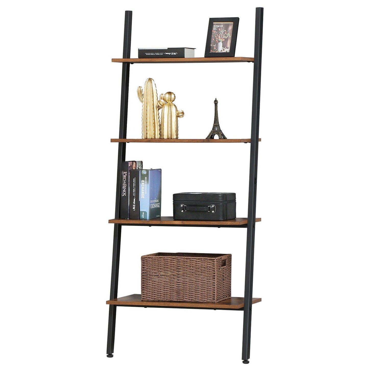 4 / 5 Tier Ladder Shelf Unit Bookcase Wall Rack Shelf Storage Shelving Bookshelf