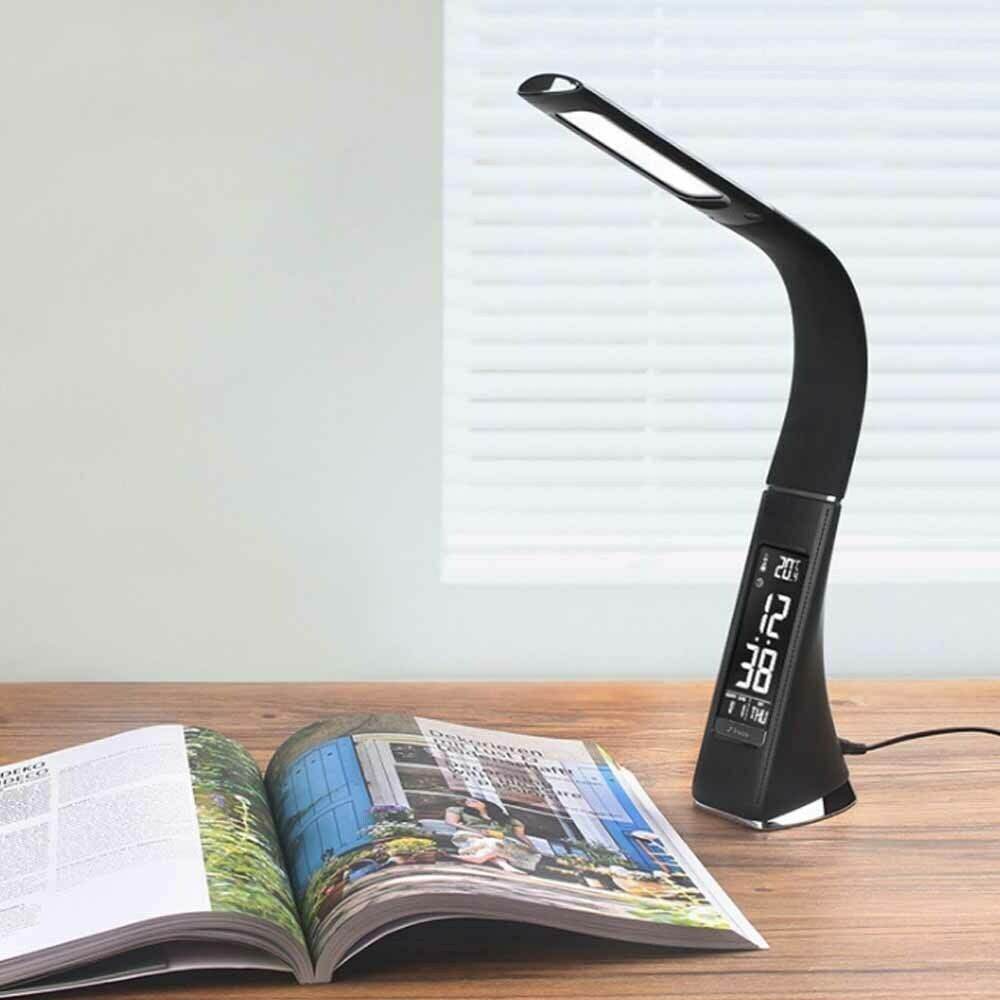 LED Dimmable Reading Bedside Lamp Table Desk Light Calendar Clock Touch