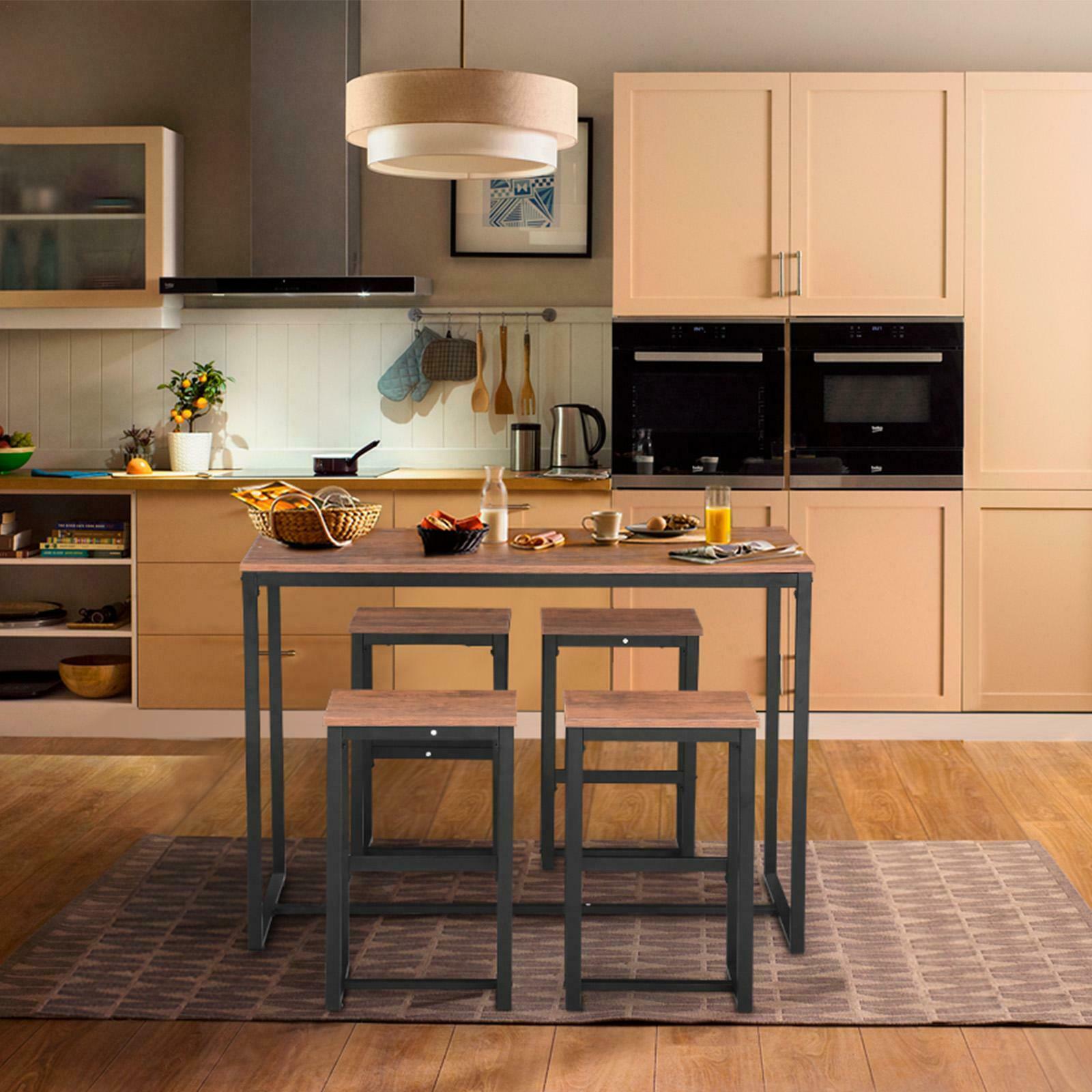 Bar Table and Stool Set For Kitchen Dining Room 4 Metal And Wood Stools High