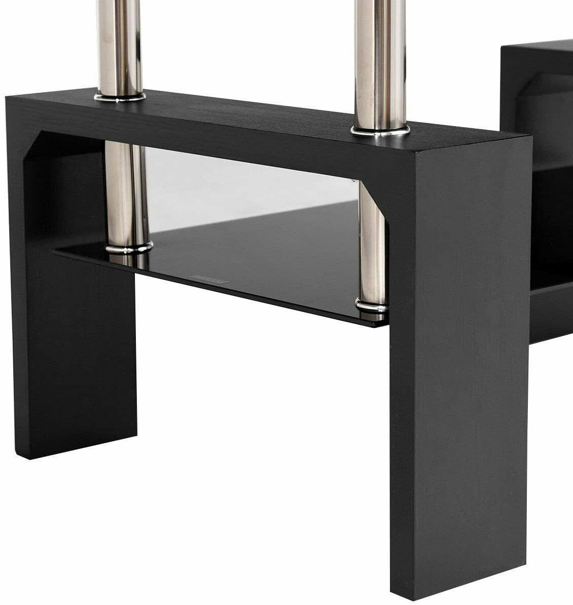 Tempered Glass Chrome Living Room Coffee Table, Black Modern Rectangle Tea Table