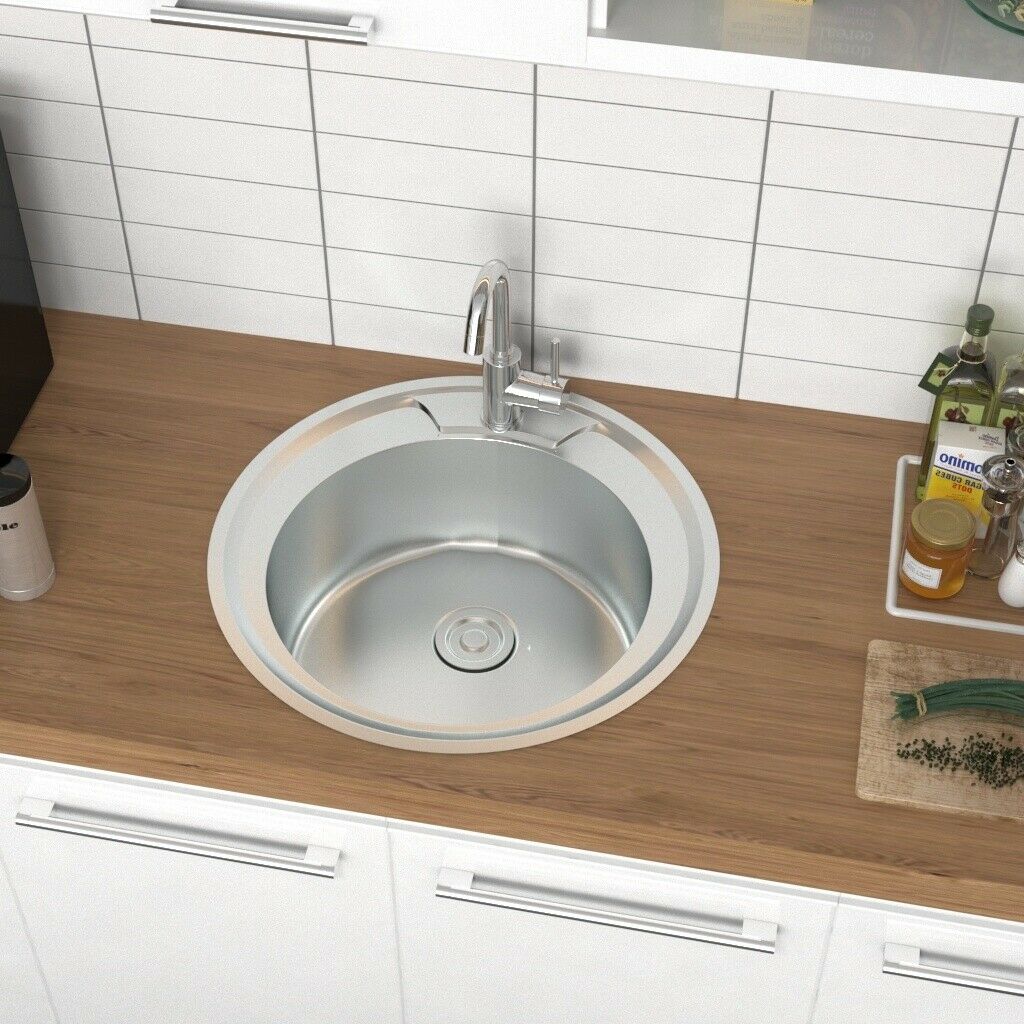 Modern Kitchen Sink Round Stainless Steel Single Bowl With Waste Plumbing Kit
