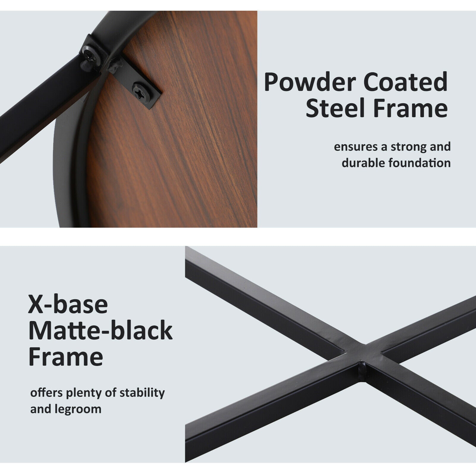 Modern Coffee Table Metal Frame Solid Tabletop Unique Cross Base - Brown