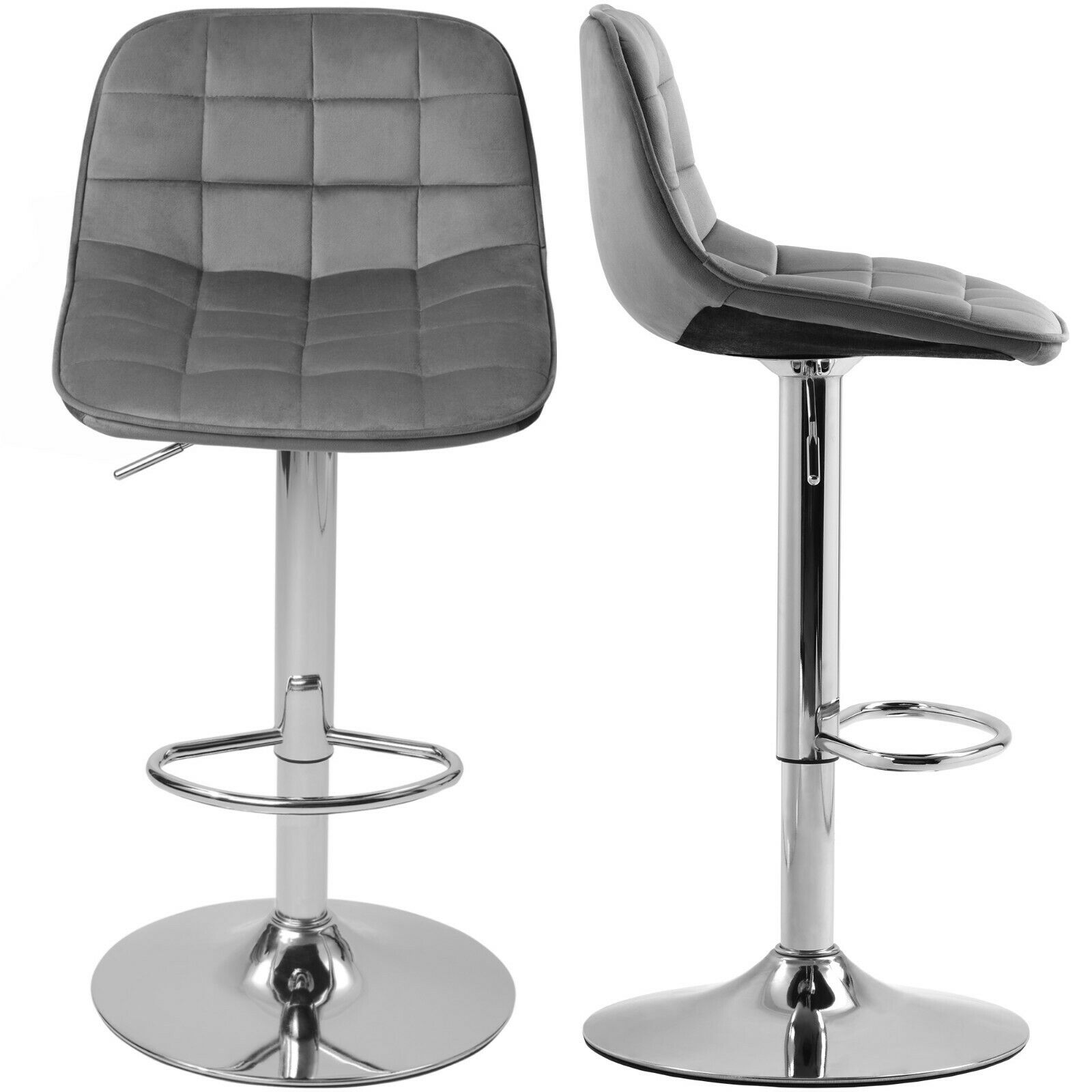 2×Bar Stools Leather / Velvet Chairs Breakfast Chair Swivel Gas Lift Adjustable