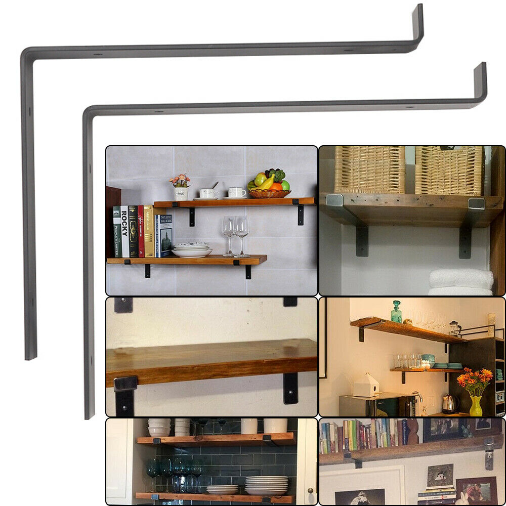 Pair of Rustic Scaffold Board Steel Shelf Brackets Industrial Heavy Duty