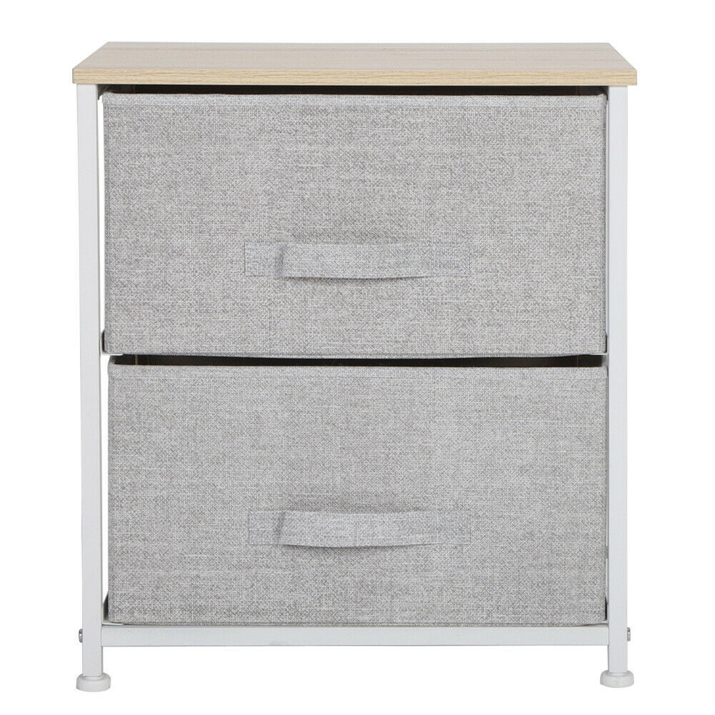 2 Drawer Fabric Bedside Table Chest of Drawers Cabinet Nightstand Storage Unit