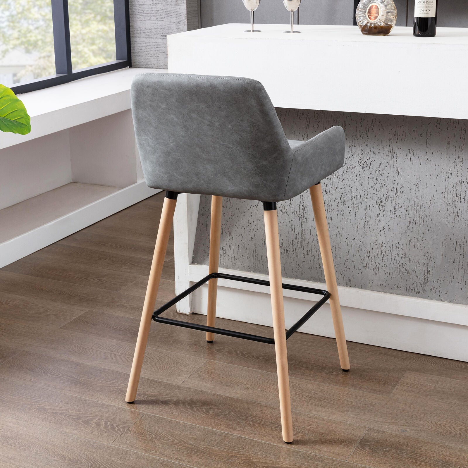 2x PU Leather Bar Stools Breakfast Seat Pub Chair Kitchen Dining Room Furniture