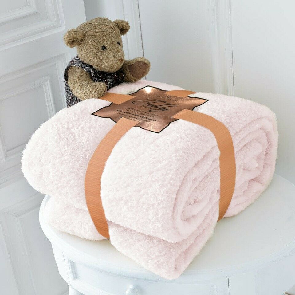 LUXURY TEDDY FLEECE POPCORN THROW OVER FOR SOFA BED BLANKET TRAVEL WARM & COSY