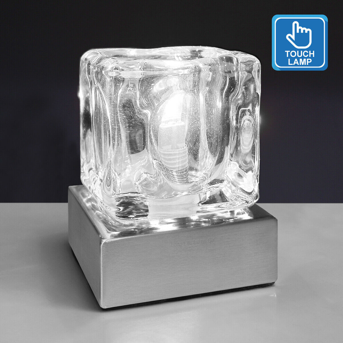 Dimmable Touch Table Light Glass Ice Cube Bedside Study Office Dimmer Lamp