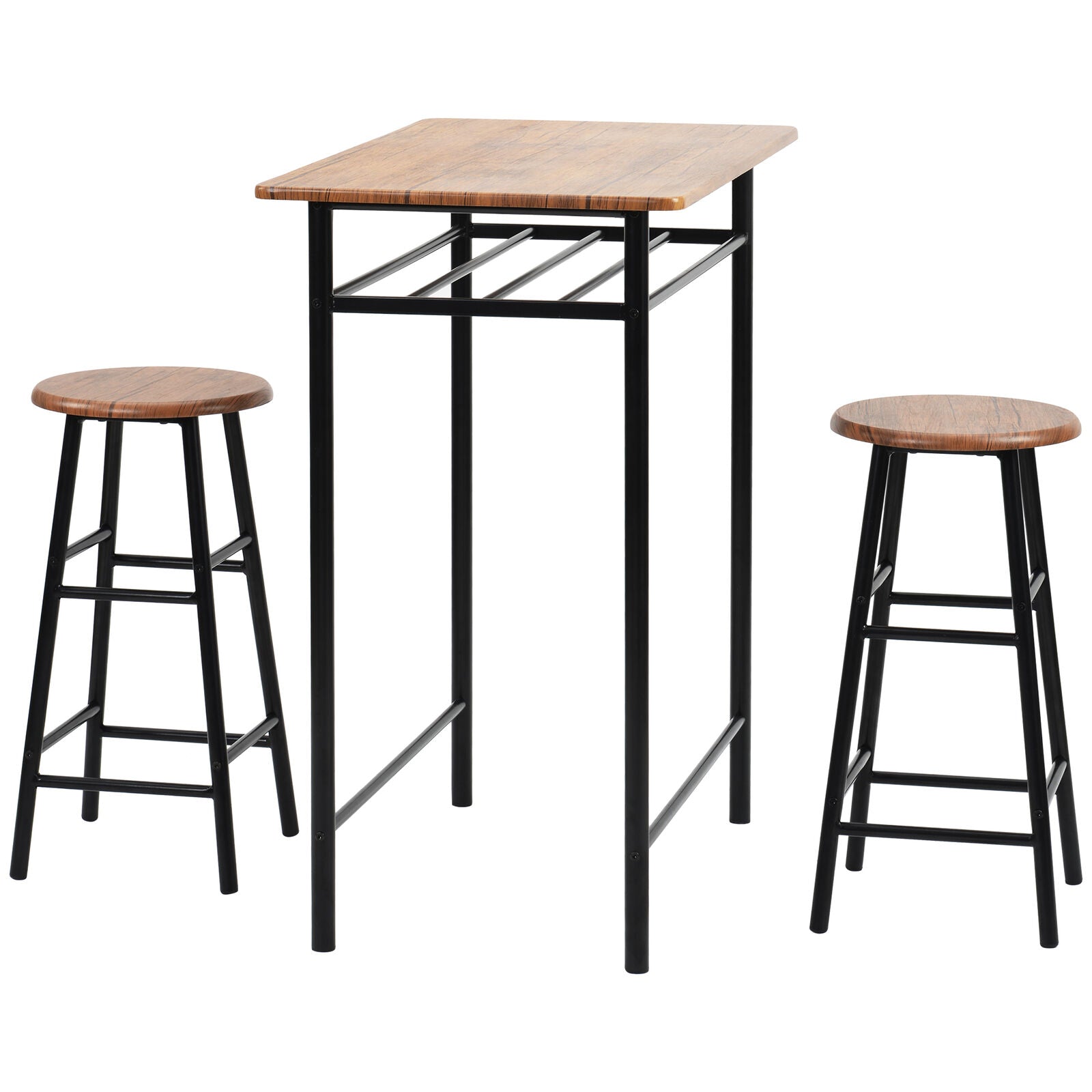 Bar Table Set Breakfast Kitchen Dining Table w/2 Chairs Stools & Shelf Storage