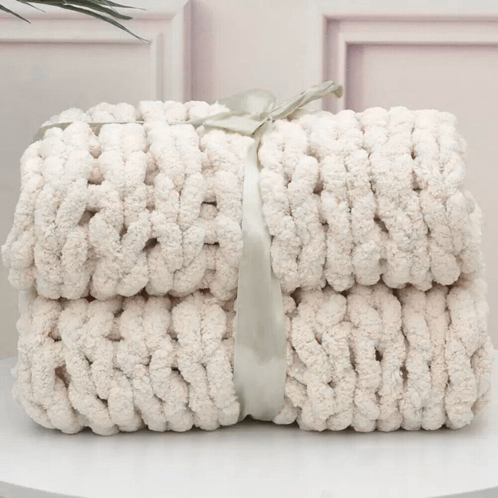 Chunky Knit Throw Hand Knitted Thick Blanket Soft Sofa Bed Wooly Cable Blanket