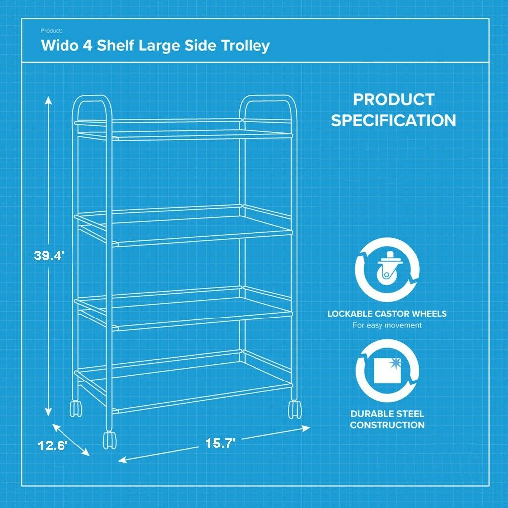 3-4-Tier Home Trolley Kitchen Storage Cart Steel Bars 4 Wheels Rolling Unit