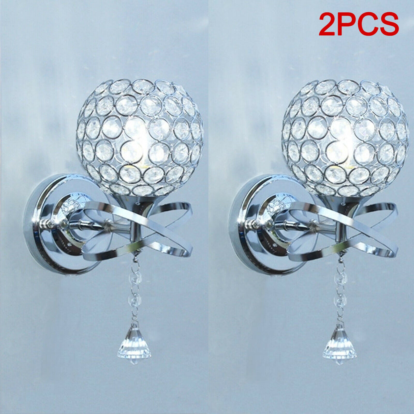 2PCS Chrome Crystal LED Wall Light Lamp Bedroom Living Room Home Decor NEW UK