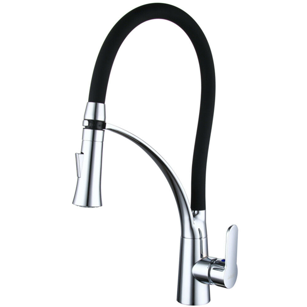 360° Rotation Swivel Kitchen Sink Mixer Taps Black Chrome Pull Out Brass Tap UK
