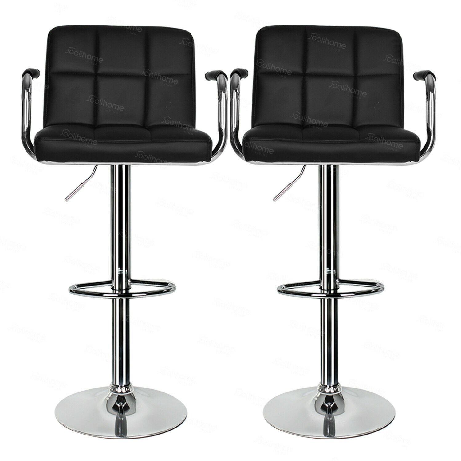 2×Bar Stools Leather Chairs Breakfast Chairs Swivel Gas Lift Kitchen Cushioned