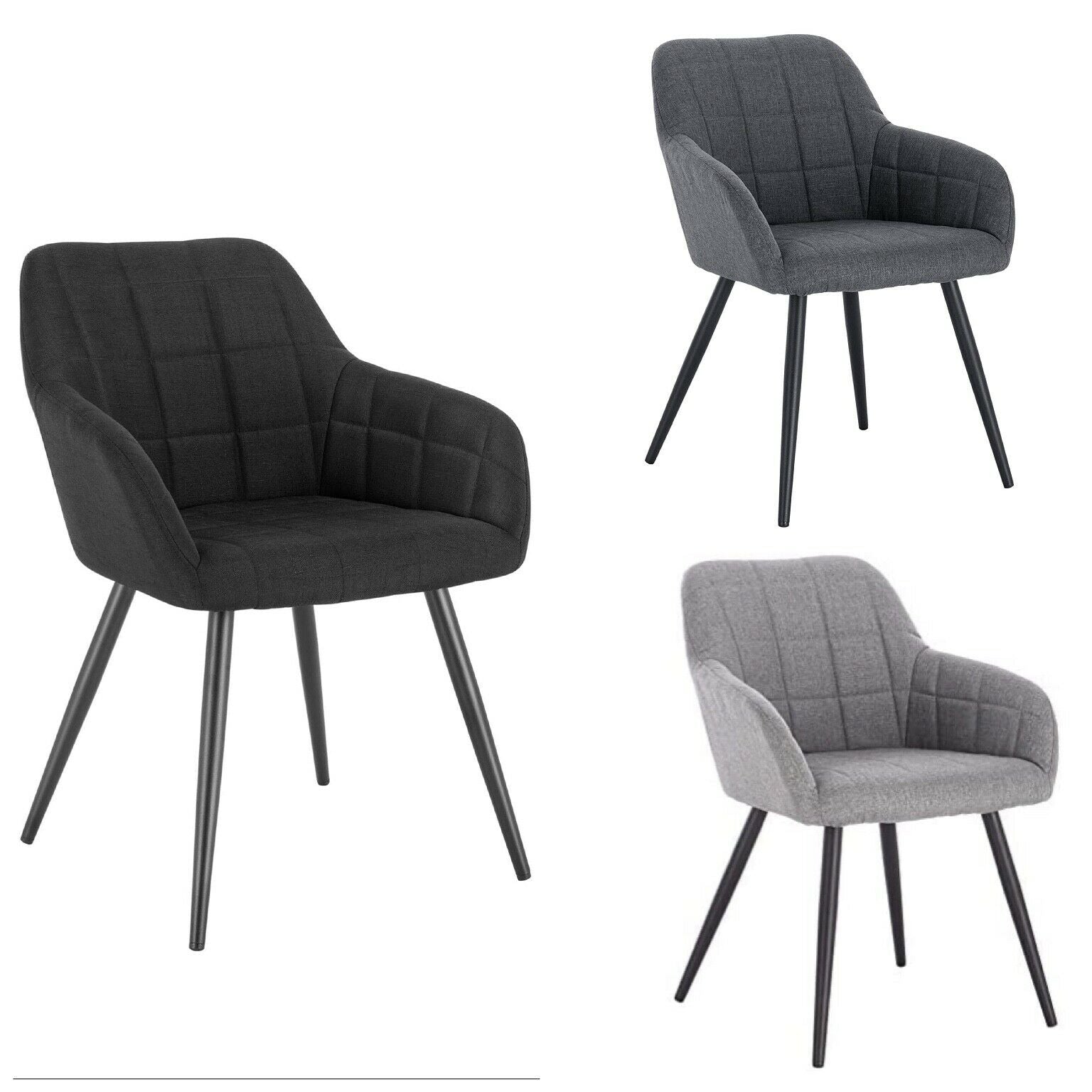 2xDining Chair Linen Counter Chair Steel Legs Tub Chair Armchair with Armrests