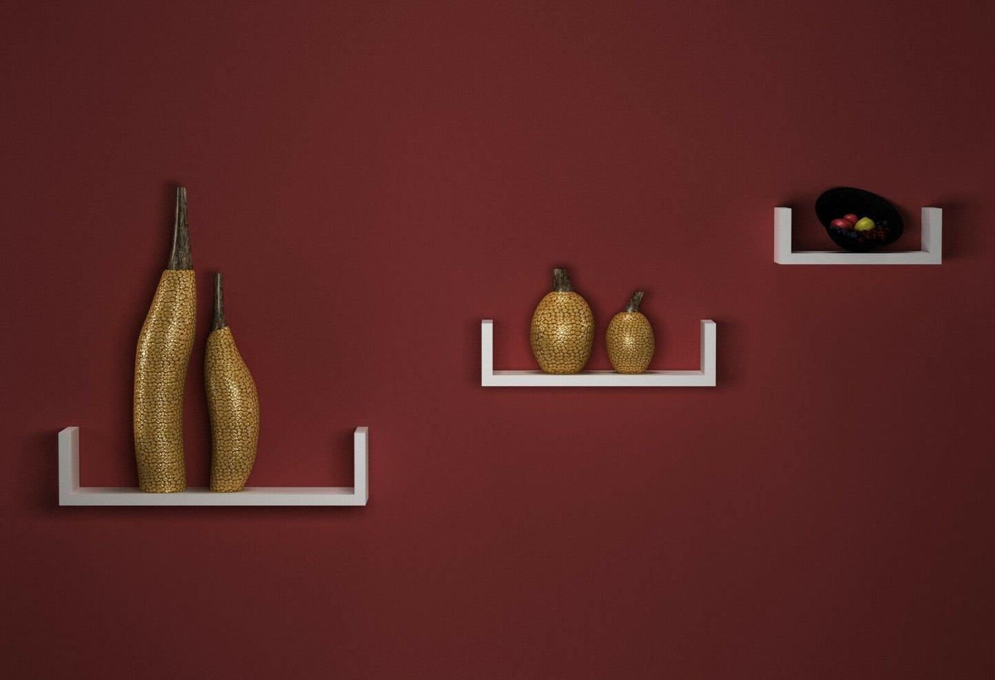 Set Of 3 U Shaped Floating Wooden Wall Mounting Shelf Display Unit Book Storage