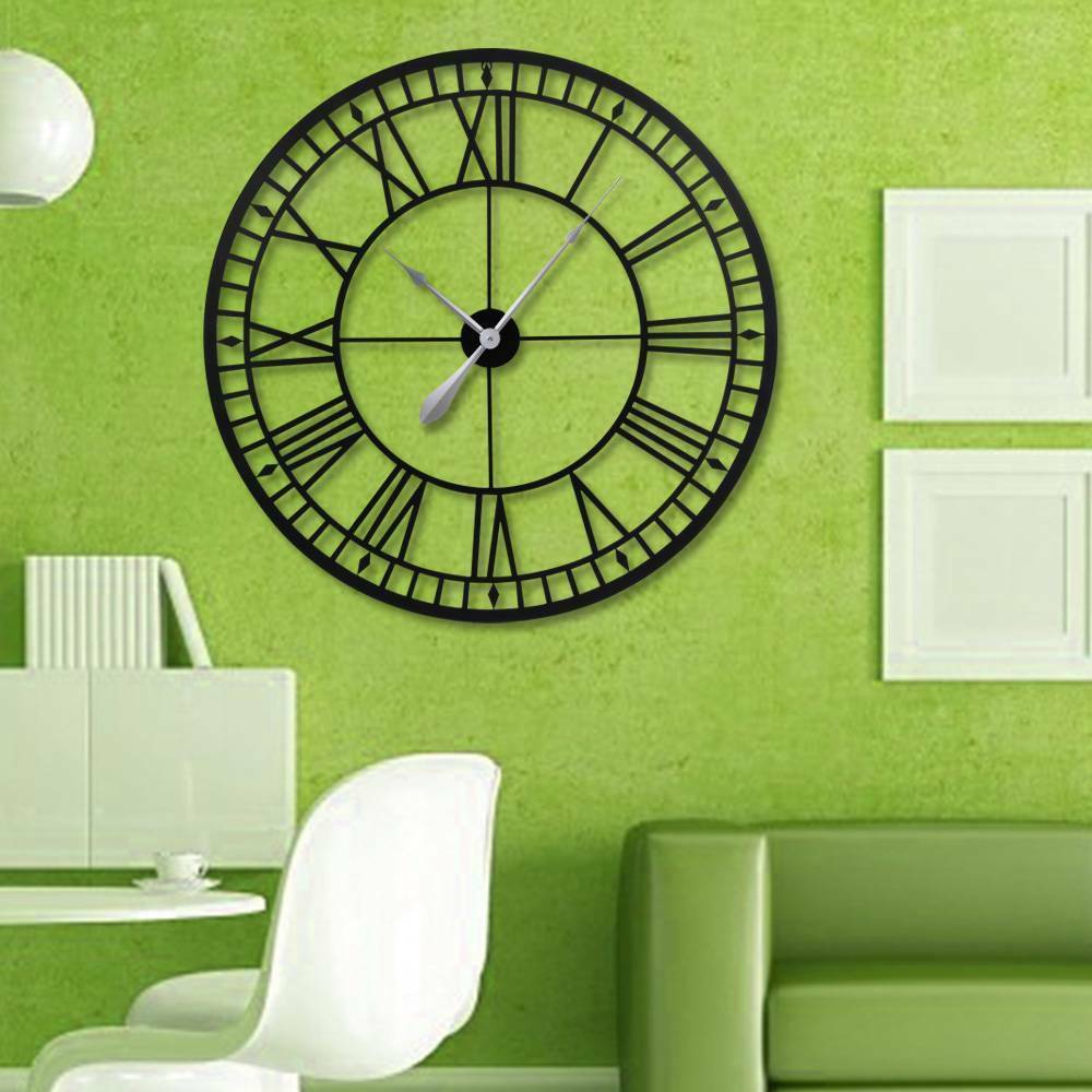 Large Metal Home Wall Clock Big Roman Numberals Giant Open Face 80cm Round