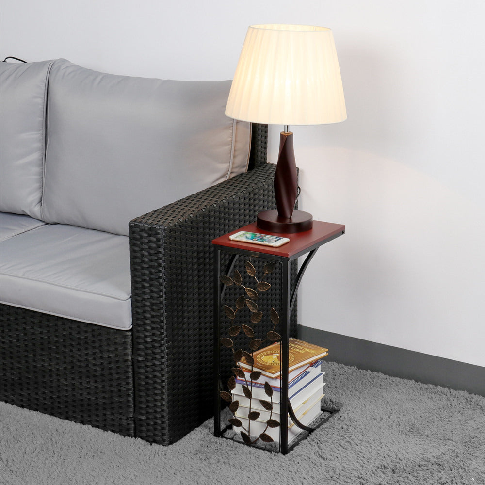 UK 2pcs C Shaped Sofa Side Table End Table Coffee Table Living Room Leaf Pattern