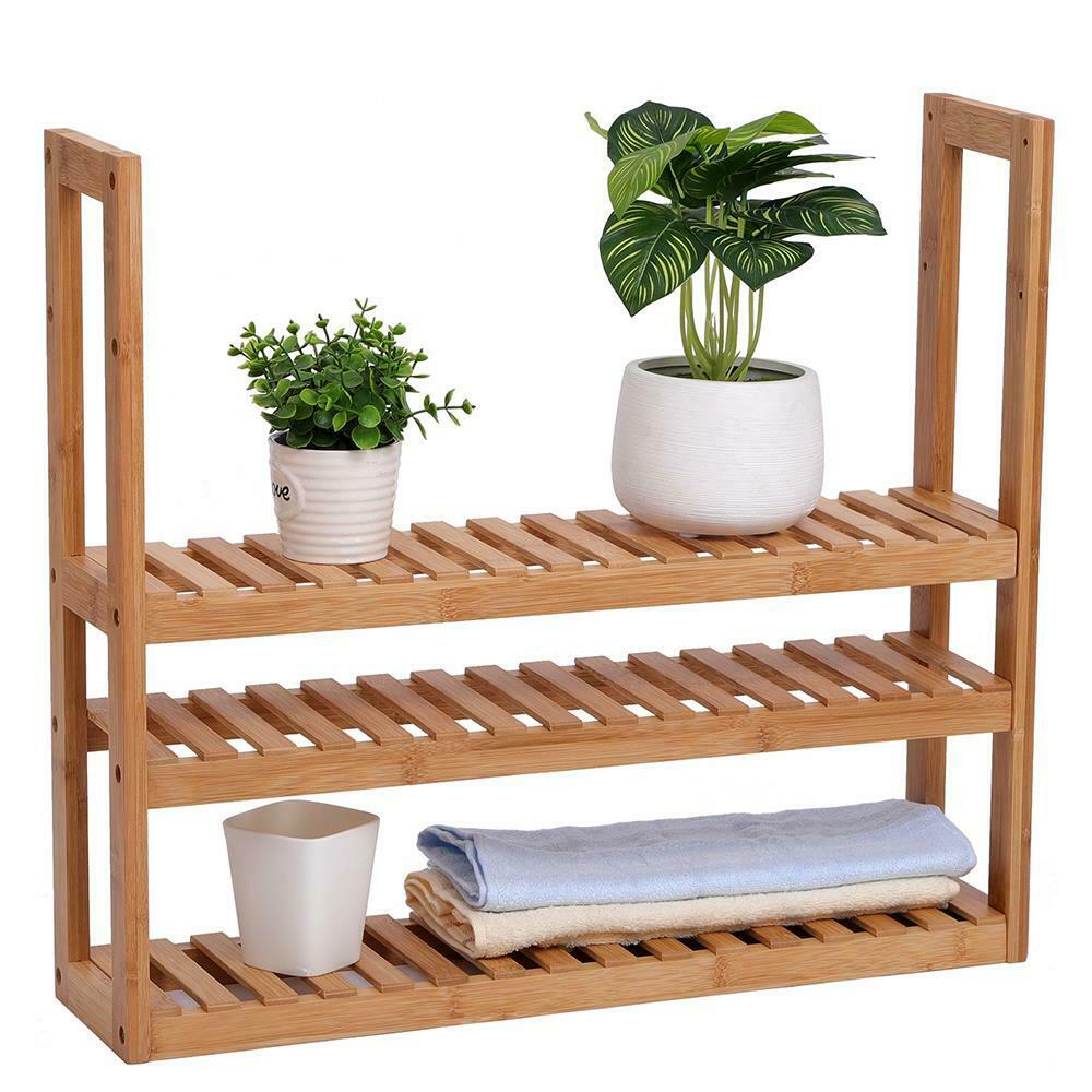 3 Tier Bamboo Bathroom Kitchen Wall Mounted Shelf Storage Rack adjustable Unit