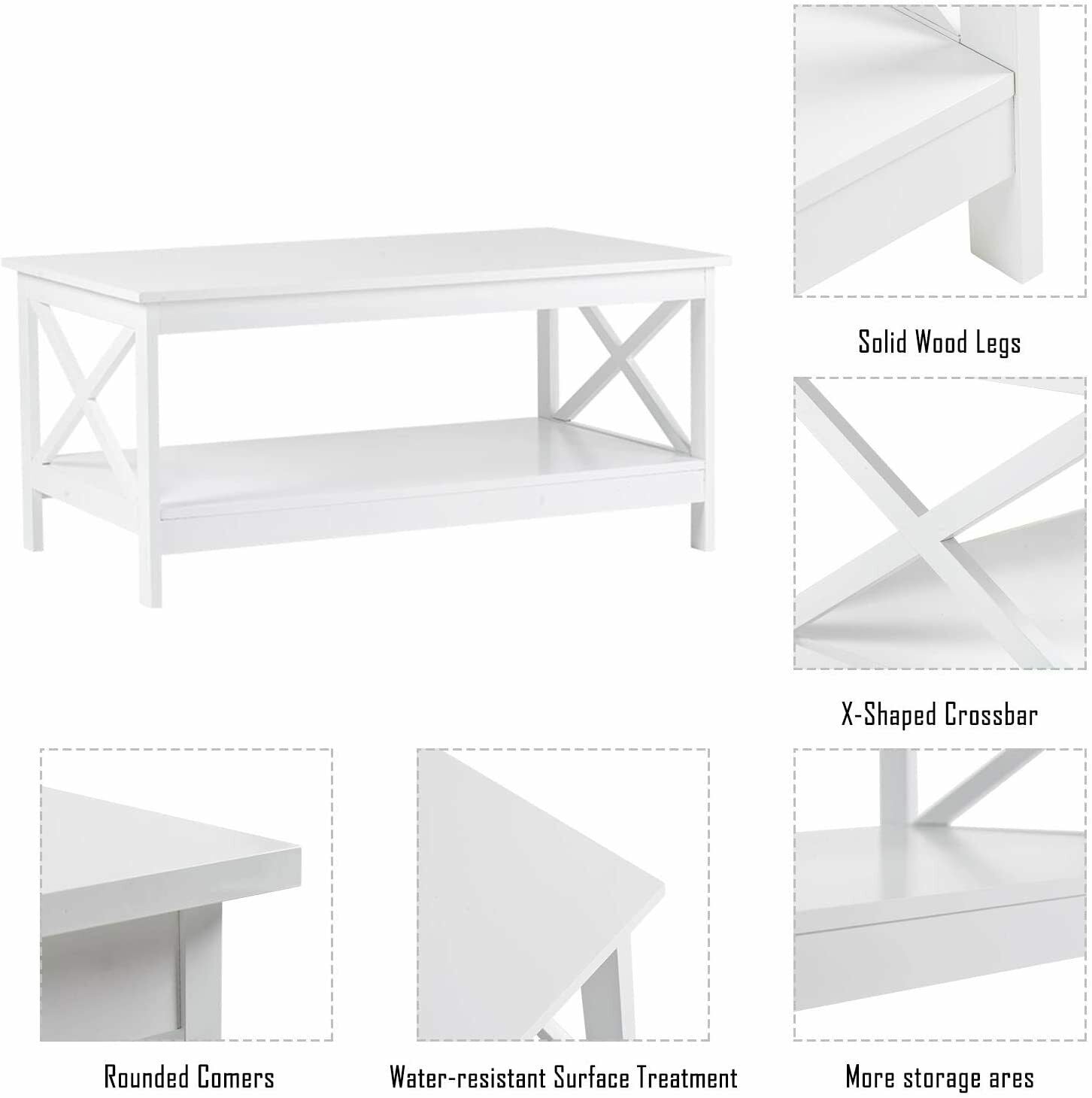 Side Tea Table Wood Coffee Table Modern X Designed Shelf for Living Room Teapot