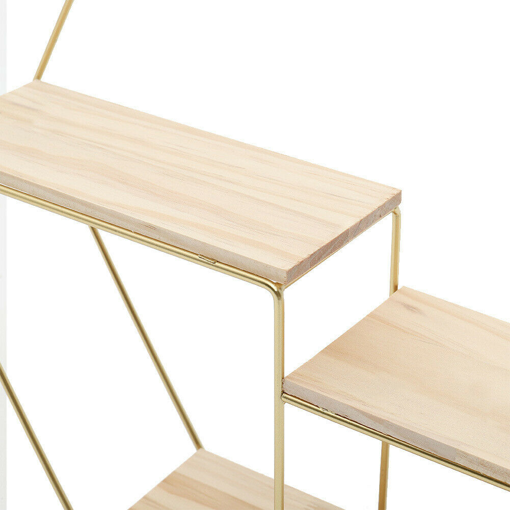 3 Wooden Shelves Metal Wall Mounted Hexagon Shelf Wire Display Storage Rack Unit