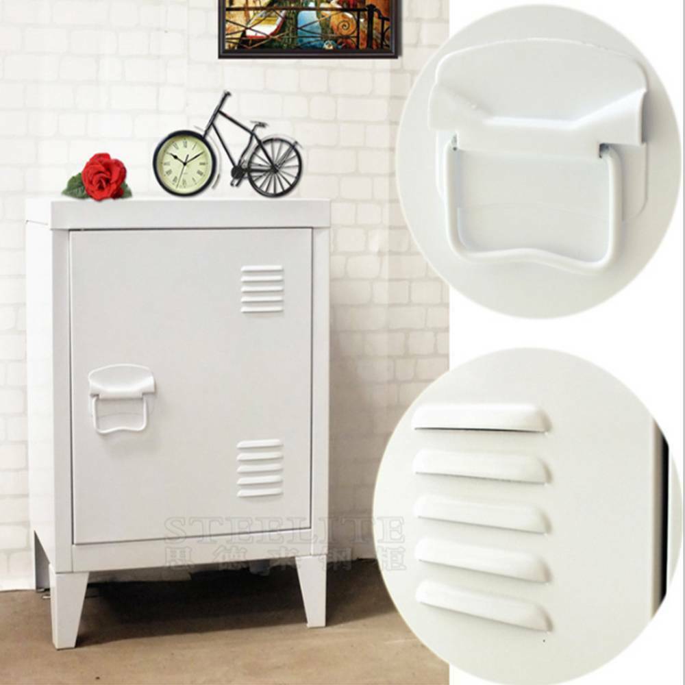 1 Pair Vintage Industrial Bedside Tables Retro Locker Side Cabinets White