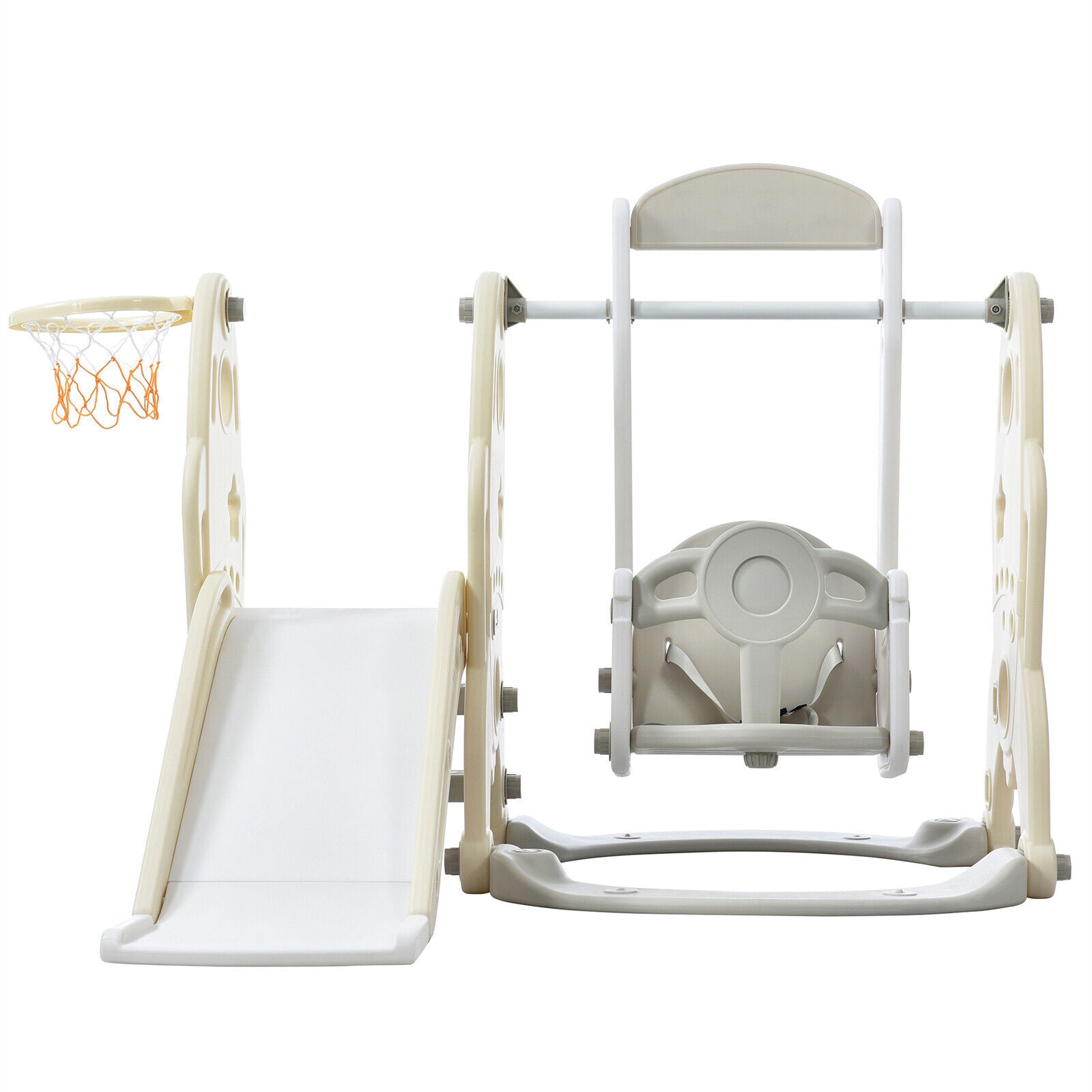 4 in 1 Kids Swing & Slide Set Toddler Baby In/Outdoor Climber Basketball Hoop HT