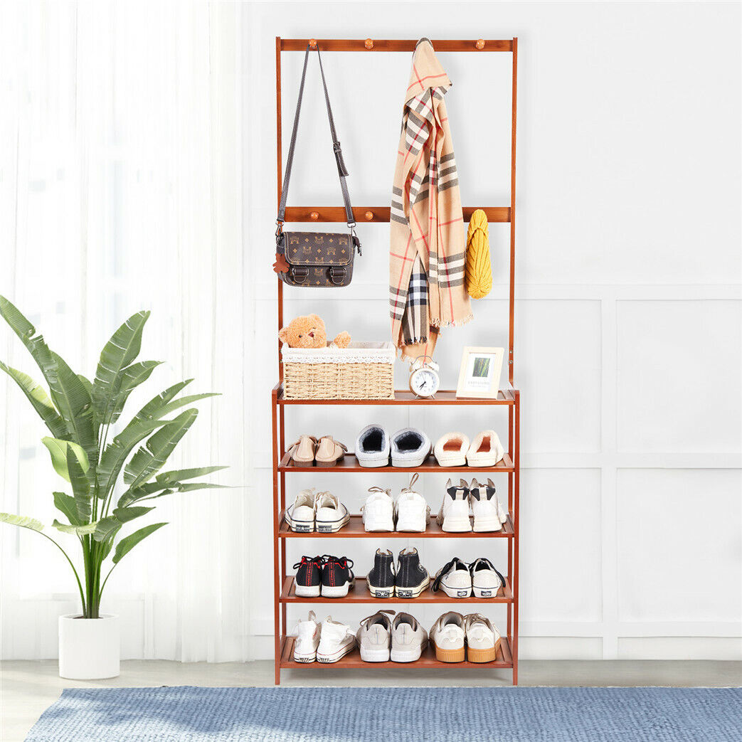 180cm Clothes Rail Hanging Rack Shelf Entryway Shoe Organizer Stand Multi Tier