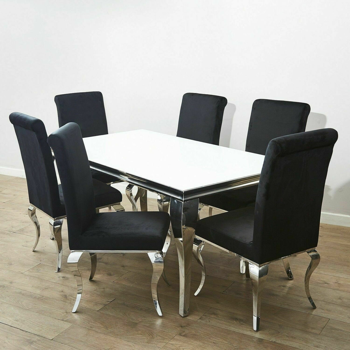 Louis Black Velvet High Seat Dining Chairs with Stainless Steel Chrome