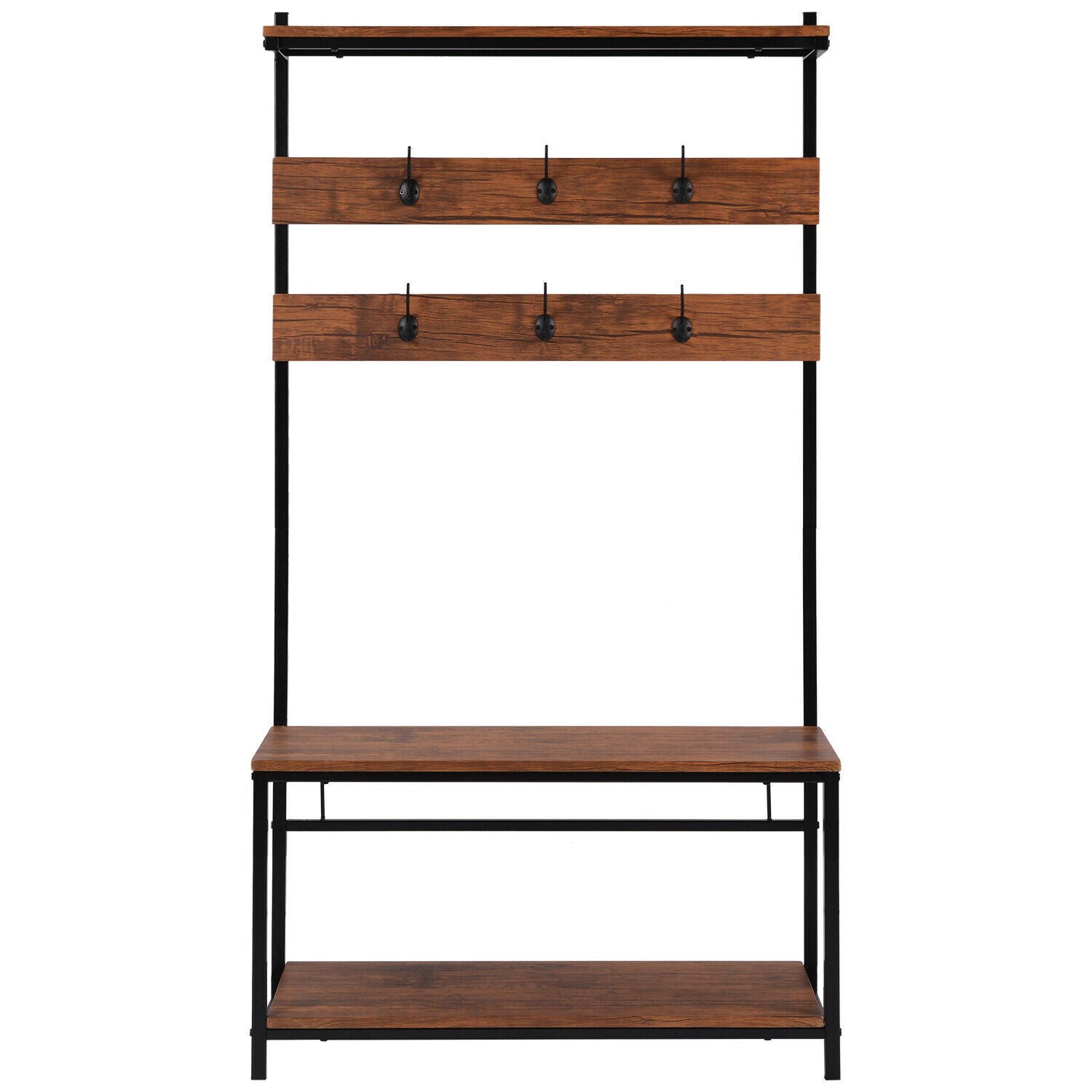 Industrial Coat Rack Stand Bench Clothes Hanging Shoes Storage Free Standing