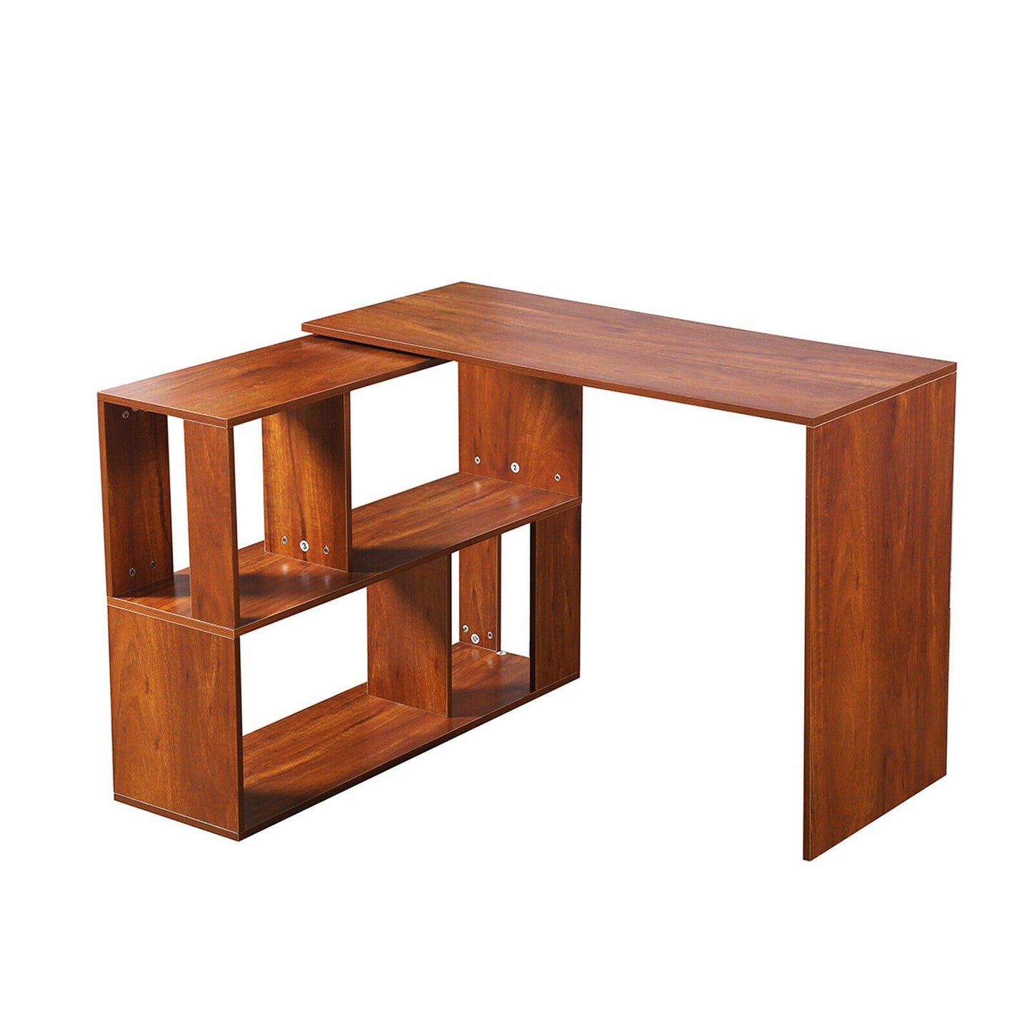 Brown L-shaped Computer Desk Corner PC Table Workstation Home Office w/ Shelves