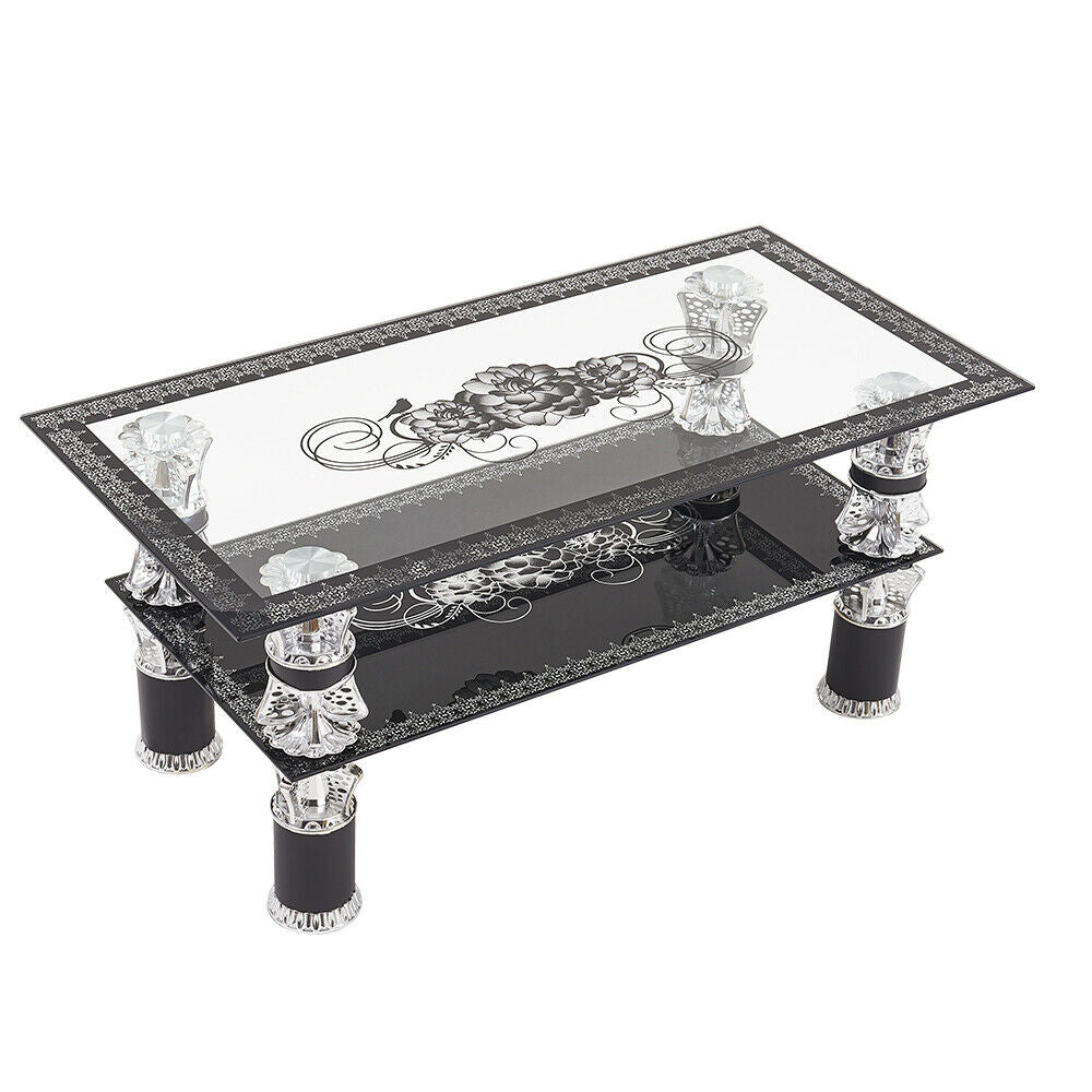 Lux Coffee Tables Black with Shelf Rectangle Modern Contemporary For Living Room